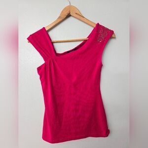 Express XS Pink Shirt Top Y2K Rhinestone Studded Accent Stretch